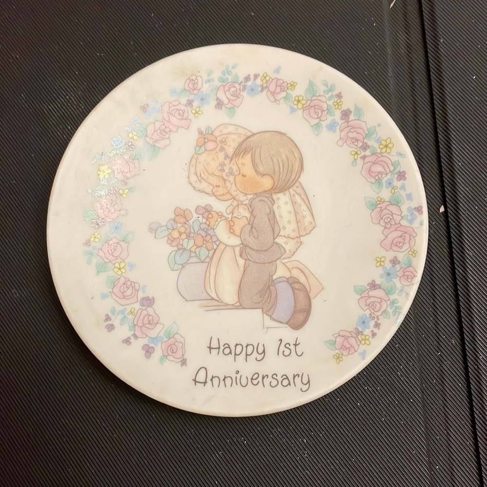 Small precious moments Plate. Happy 1st Birthday